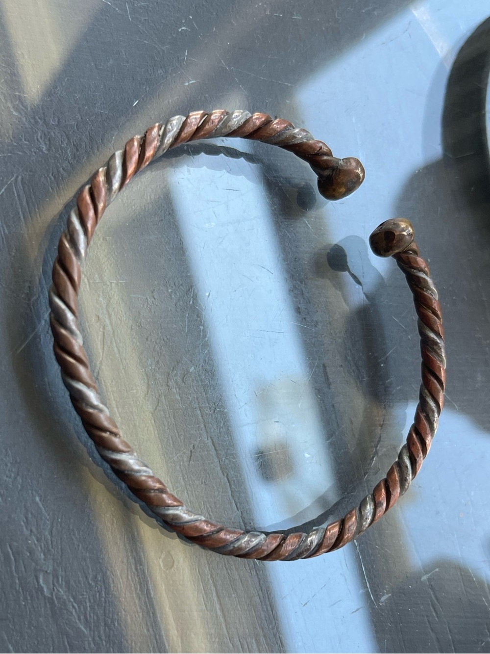 Twisted Copper and Silver Tone Open Cuff Bracelet